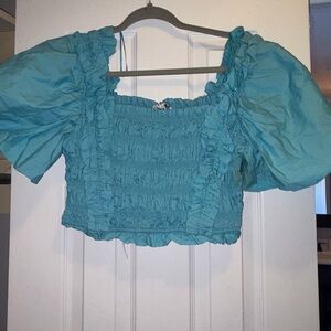 Blue Puff Sleeve Top